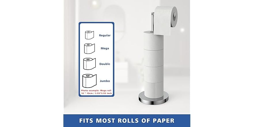 LHYMJRY Free Standing Toilet Paper Rack, SUS304 180 Degree Rotatable Tissue Holder With Shelf, Brushed Nickel Bathroom Storage Toilet Roll Stand