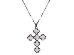 Black And White Clover Cross Pendant
