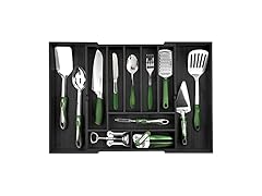 Expandable Kitchen Drawer Organizer up to 25 Inches Wide, 10 Slots - Black