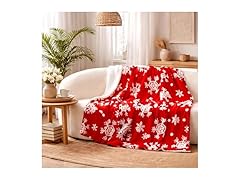 RILIHO Red Sherpa Snowflakes Blanket