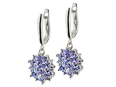 Sterling Silver Tanzanite Round Cluster Earring