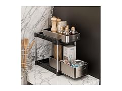 Home Zone Living 2-Tier Stainless Steel Cabinet Pull Out Organizer 
