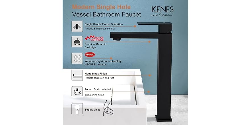 KENES KENES Matte Black Bathroom Faucet Sing