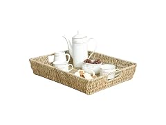 JS HOME 16.93 inch Rectangular Wicker Tray,1PK