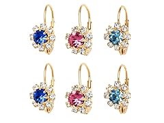 Aqua, Blue, & Pink Crystal Flower Set of 3 Huggie Earrings