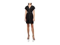 Halston Women's Structured Short Sleeve V-Neck Dress