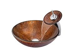 VIGO Kenyan Twilight Glass Vessel Sink & Waterfall Faucet Set in Chrome