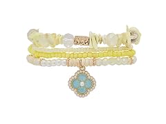 Stretch Beaded Bracelet Stack with Clover Charm