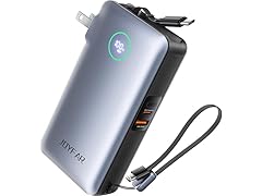 JOYFAR 10,000mAh 35W GaN Powerbank with AC Plug & Built in Cables