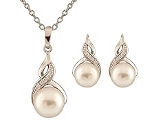 Dangling CZ White Pearl Set