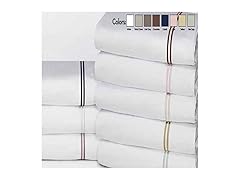 Elle 1200 Thread Count Cotton-Rich Embroidery Sheet Set, Full, White/Wind Chime