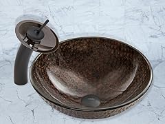 VIGO Copper Shield Glass Vessel Sink and Waterfall Faucet Set in Matte Black Finish