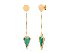18K Gold Green Heart Drop Earrings