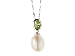 SS, Peridot & Freshwater Pearl Necklace