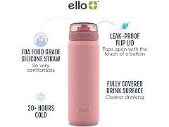 Ello 22 oz Cooper Water Bottle with Straw, Coral