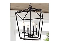 Farmhouse Chandelier 4-Light, Black & Gold Pendant