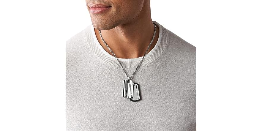 Collana Uomo Fossil In Acciaio Inossidabile E Pelle - Design Classico, Regalo Elegante Per Lui