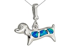 Sterling Silver Rhodium Created Opal Dog 18" DC