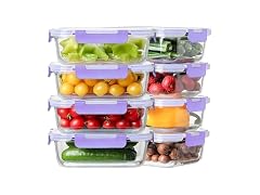 HOMBERKING 8-Pk 36oz Large Glass Meal Prep Containers, Purp