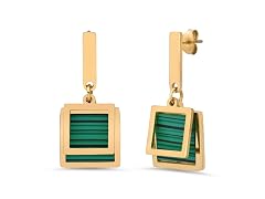 18K Gold Green Square Drop Earrings