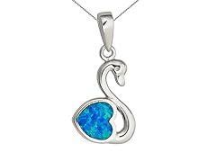 Sterling Silver Rhodium Created Opal Swan 18" DC