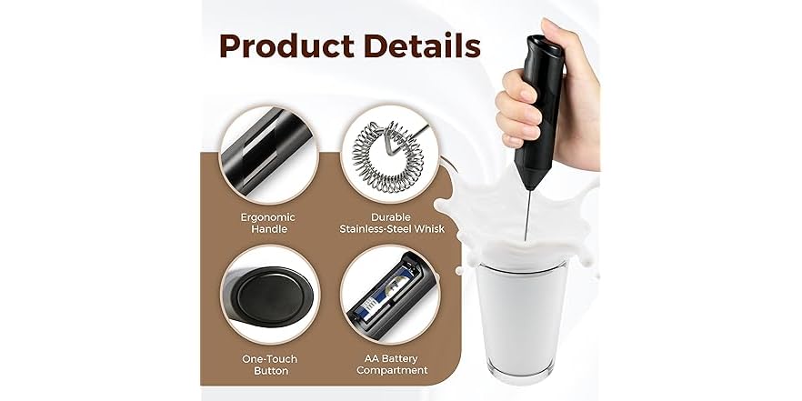 HealSmart Handheld Milk Frother – Electric Foam Maker for Coffee & More - Image 3