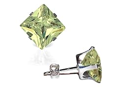 CZ Square Peridot Earrings