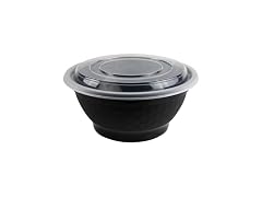 Black Bowls with Lids - 38oz, Plastic 48 CT