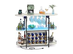 VASAGLE Bar Cabinets for Home, LED Coffee Bar, Rustic White