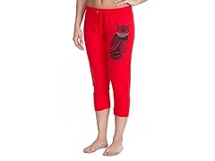 "OWL" French Terry Capri W/ Rhinestuds, Red