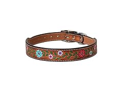 Weaver Pet - Light Oiled Leather - Painted Floral  Collar
