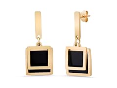 18K Gold Black Square Drop Earrings
