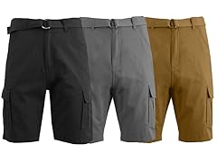 Men's Belted Cotton Cargo Shorts 3-Pack