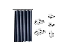 Clara Clark Navy Blue Shower Curtain Set w Caddys