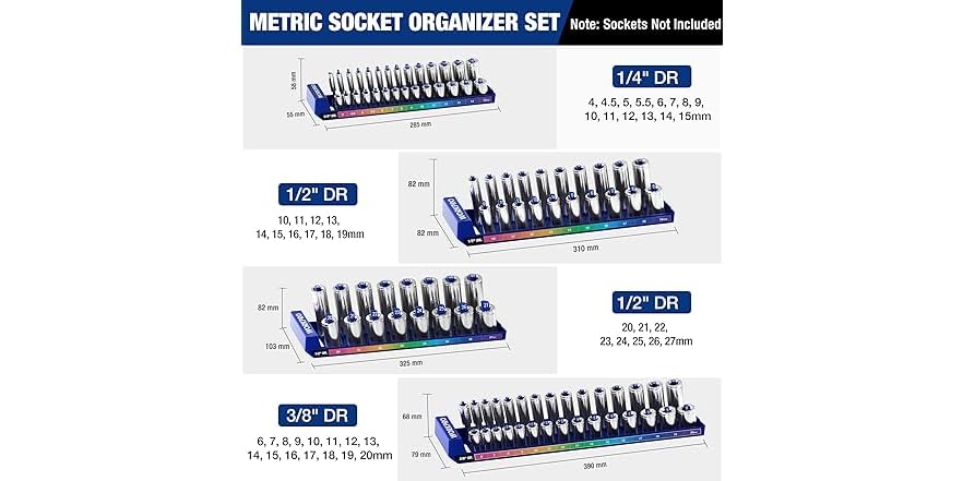 WORKPRO Socket Organizer Set, 4PC Socket Holder, Metric