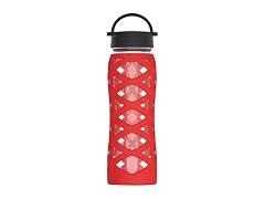Lifefactory 22oz Glass Water Bottle with Classic Chug Cap, Red