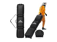 Double Rolling Ski Bag Padded Waterproof Snowboard Bag with Wheels for Air Travel Wheeled Ski Bag for Snowboard or Skis Accommodates Ski Boot (Open Box)