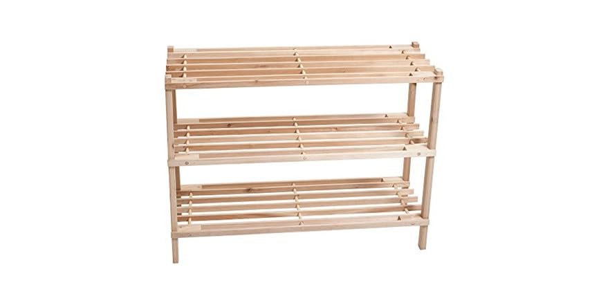 Three-Tier Blonde Wood Storage Shoe Rack