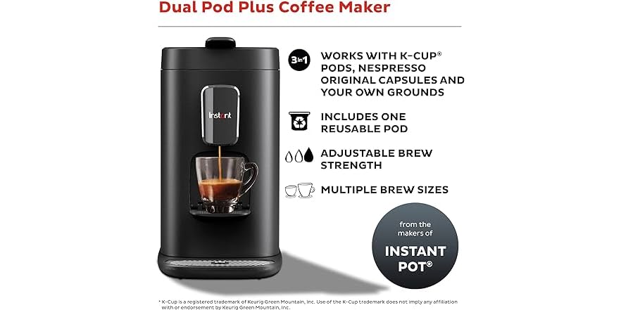 Instant Pot Pod, 3-in-1 Espresso, K-Cup Pod and Ground Coffee Maker