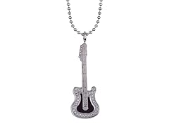 Blackjack Jewelry Stainless Steel CZ Guitar Pendant With 24" Bead Chain