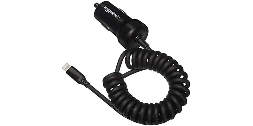 Amazon Basics 12W 1.5ft Car Charger w/ Coiled Lightning Cable