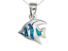 Sterling Silver Rhodium Created Opal Fish 18" DC