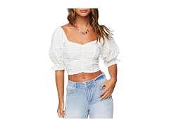 Forever 21  (S) Ruched Eyelet Crop Top White