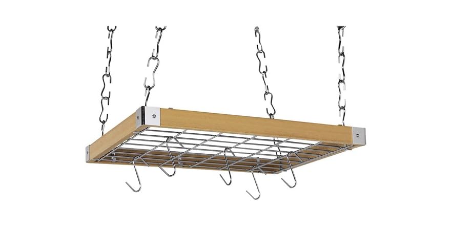 Natural Wood Square Ceiling Kitchen Rack