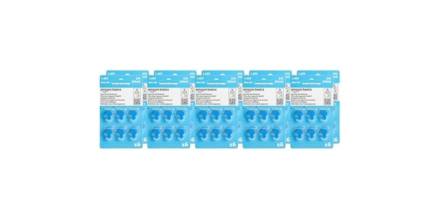 (60 PACK) Amazon Basics Hearing Aid Size 675 Zinc-Air Batteries, 1.45 Volt, Blue Tab, 4-Year Shelf Life, Child-Safe Package, $3.99, FS Prime