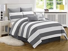 Delia Stripe Printed 7pc Comforter Set - Grey