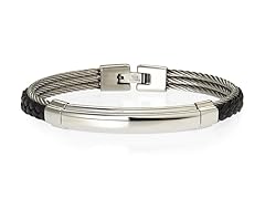 Blackjack Jewelry Genuine Leather Triple Cable Stainless Steel Bangle