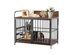 Large Dog Crate End Table with Bowls