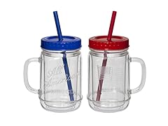 2-Pack Mason Jar Mugs w/Lids & Straws