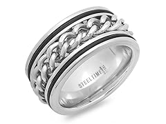 SS Band Ring w/ Cuban Chain & IP Accent